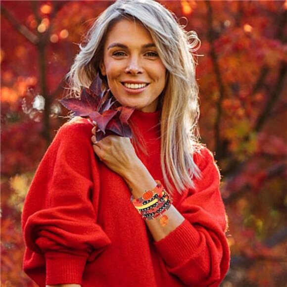 Fall Bracelets for Women – Adjustable Beaded Heishi Stack - Picture 2 of 8